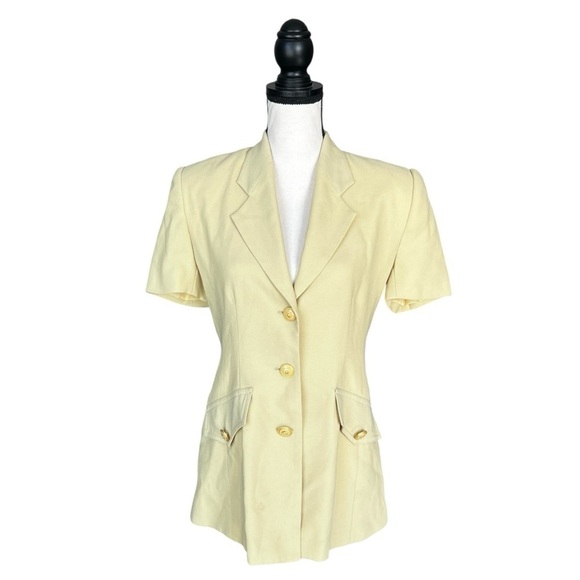 Alberto Makali Short Sleeve Blazer Pale Pear Yellow Button Down Business Casual - Picture 1 of 15